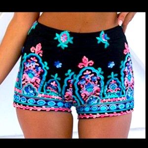 Luxxel Boutique Moroccan High Waist Embroidered Shorts NEW with Tags from Swoon